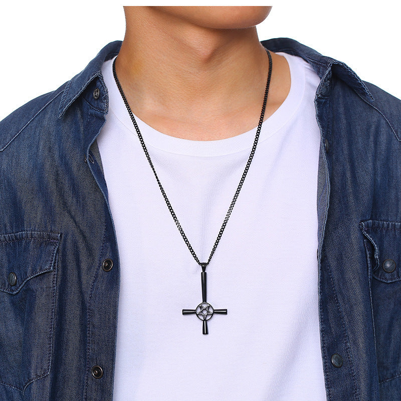 New Product Stainless Steel Satan Cross Pendant Steel Color