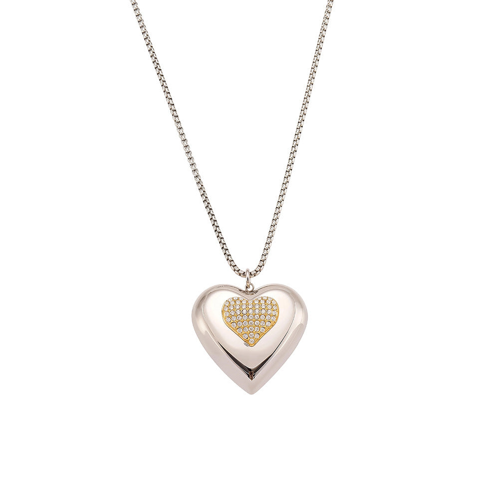 Planderful Two Tone Hollow Heart Zirconia Necklace Women