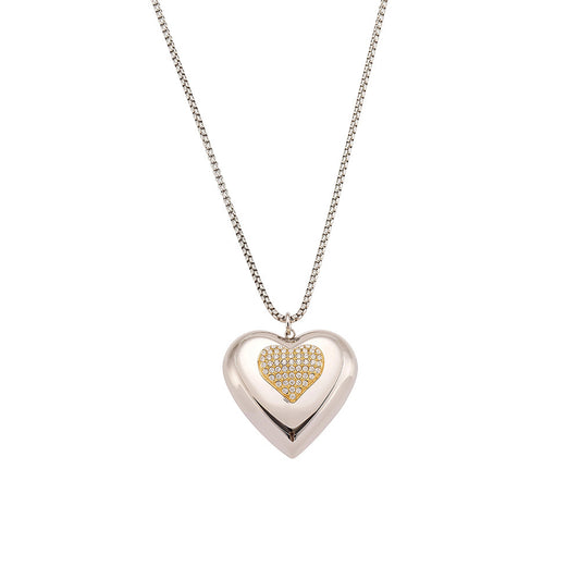 Planderful Two Tone Hollow Heart Zirconia Necklace Women