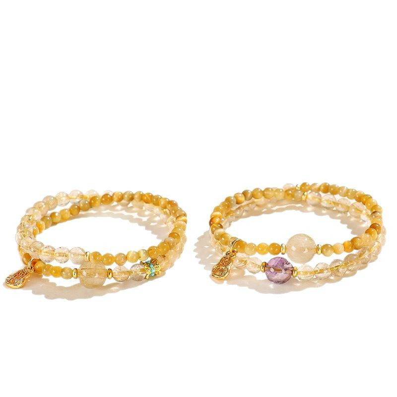 Planderful Fortune's Favor Bracelet – Elegant Double Circle Design with Golden Tiger Eye and Amethyst