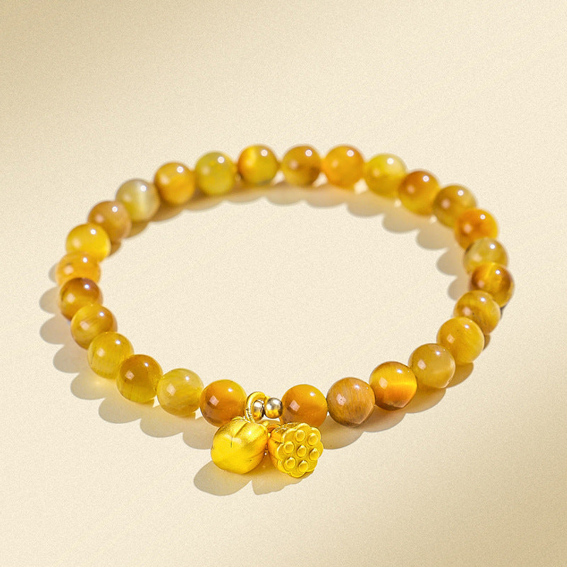 Golden Tiger Eye Bamboo & Fish Motif Bracelet