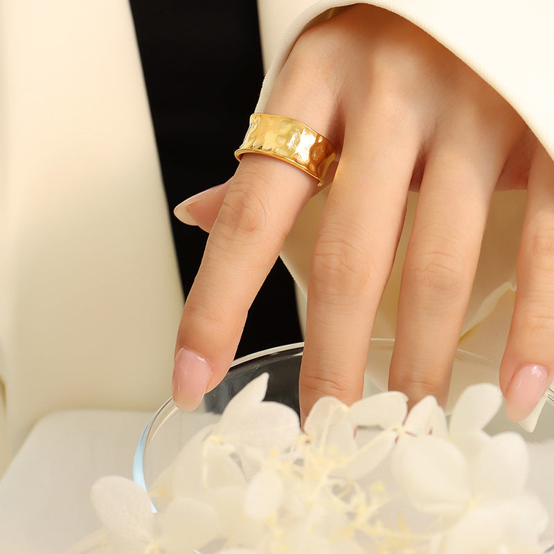 Daybreak Artisanal Gold Plated Titanium Steel Ring with Unique Opening Design