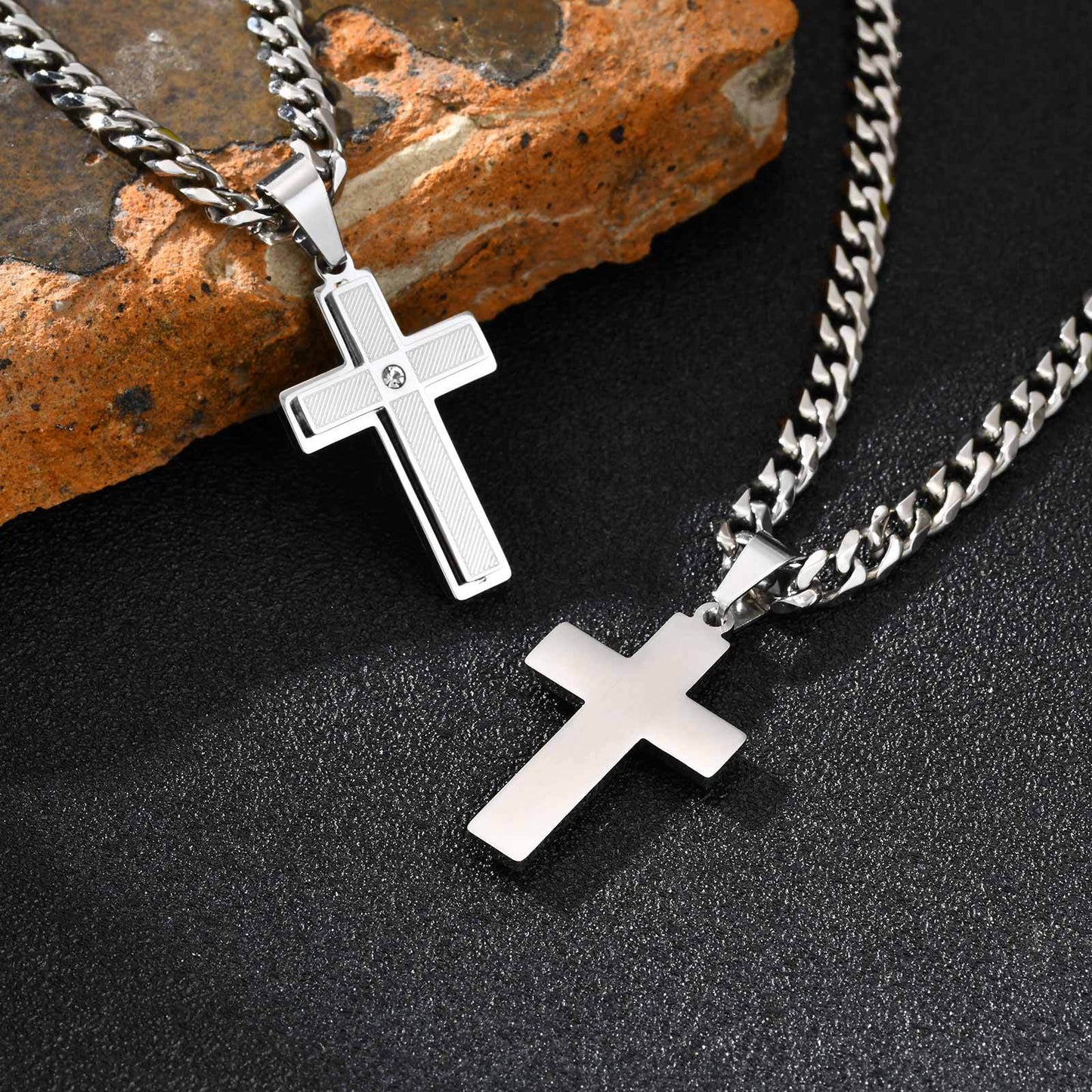 Planderful Stainless Steel Cross Pendant For Men Rhinestone