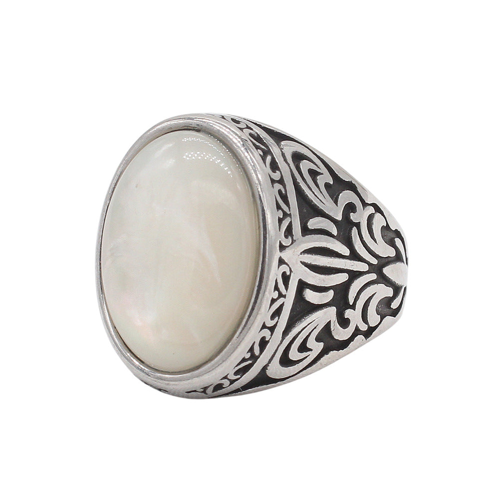 Planderful Jewelry Mens Steel Ring With Retro Stone European American Style Timeless Accessory