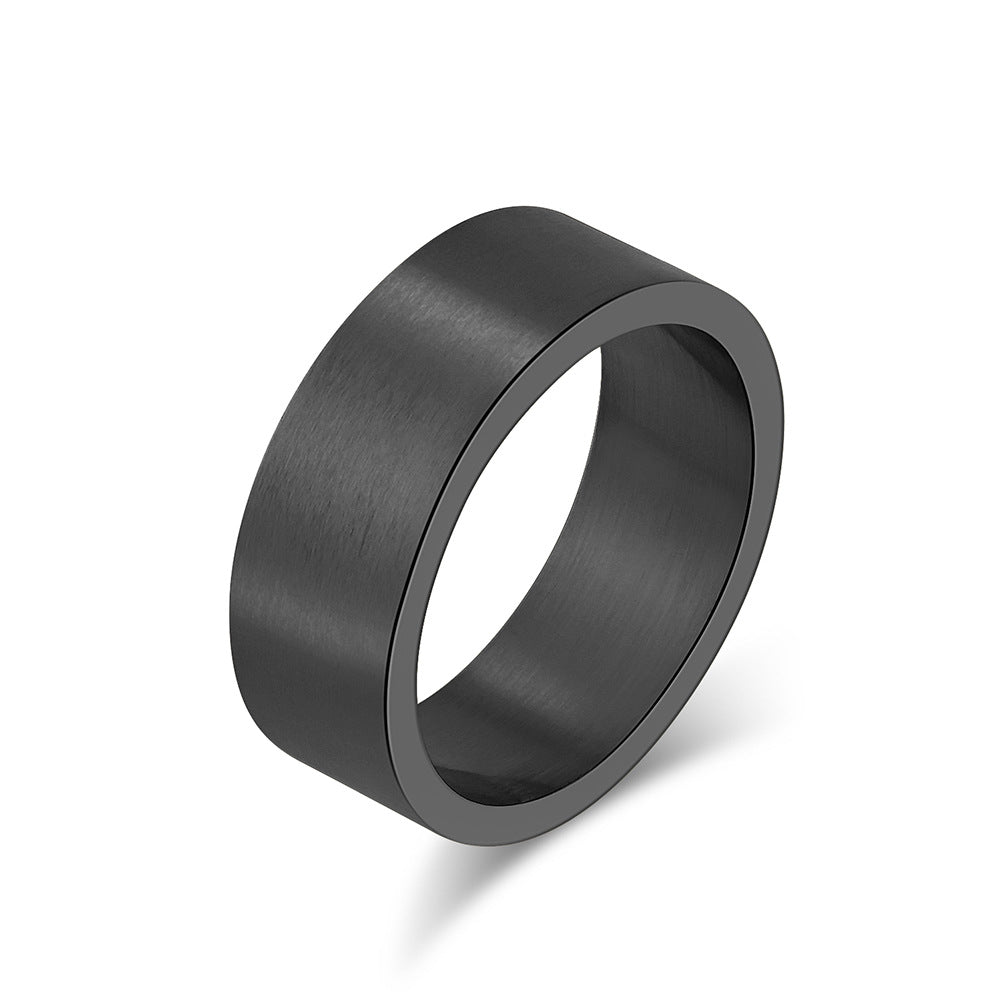 Cross-Border 8mm Matte Brushed Gray Titanium Steel Ring for Men