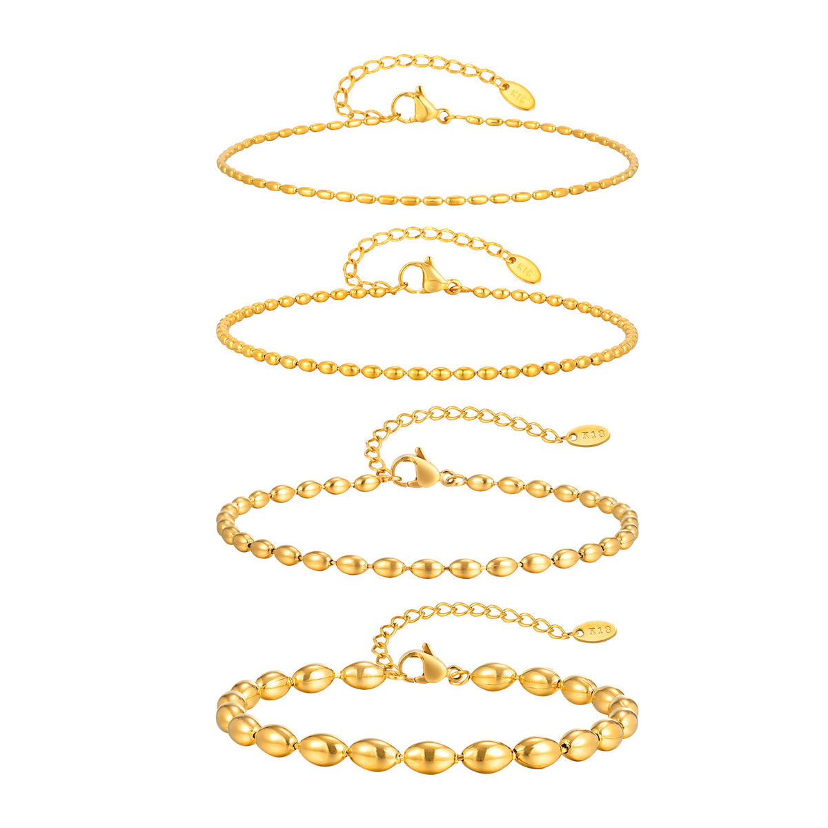 Stainless Steel Rugby Bead Anklets Ladies – Summer Beach Vacation Feet Bracelet