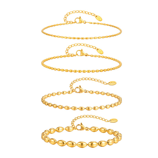 Stainless Steel Rugby Bead Anklets Ladies – Summer Beach Vacation Feet Bracelet