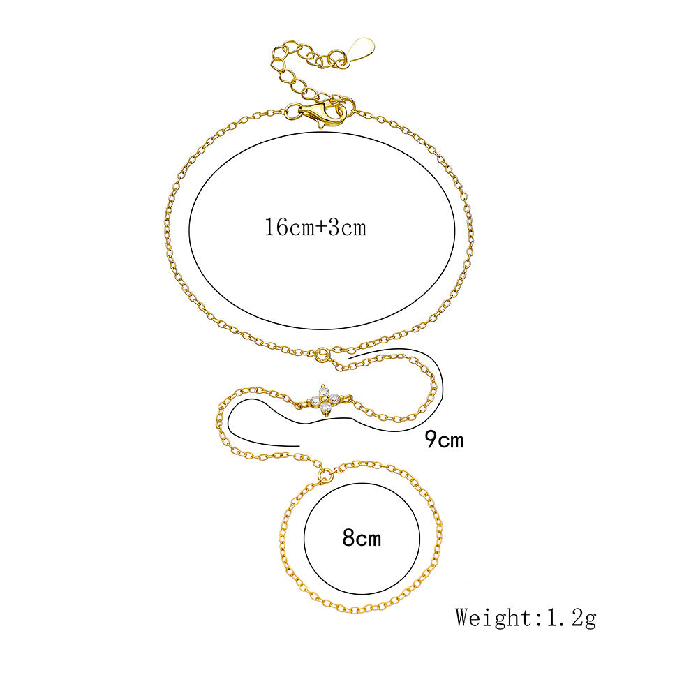 S925 Sterling Silver Four-Leaf Clover Zircon Pendant Finger Chain Wind 14k Gold-Plated Bracelet