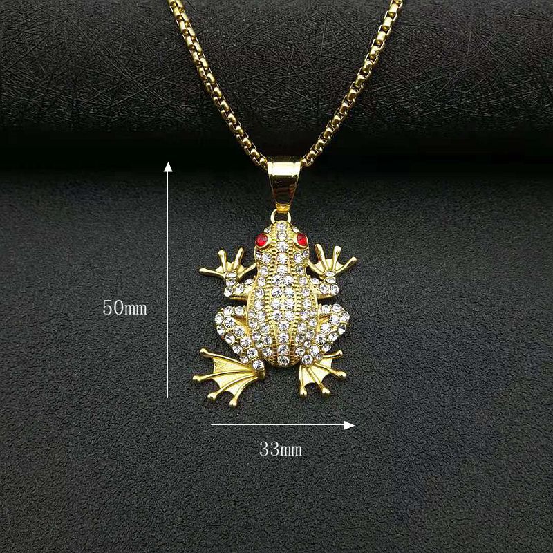 Planderful Hip Hop Necklace Stainless Steel Gold Plated Zircon Red Eyed Frog Pendant For Urban Fashion Fans