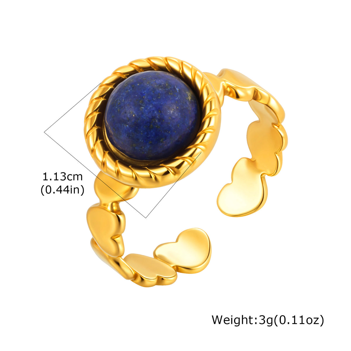 Stainless Steel Geometric Round Egg Surface Natural Stone Imitation Pearl Heart Open Ring