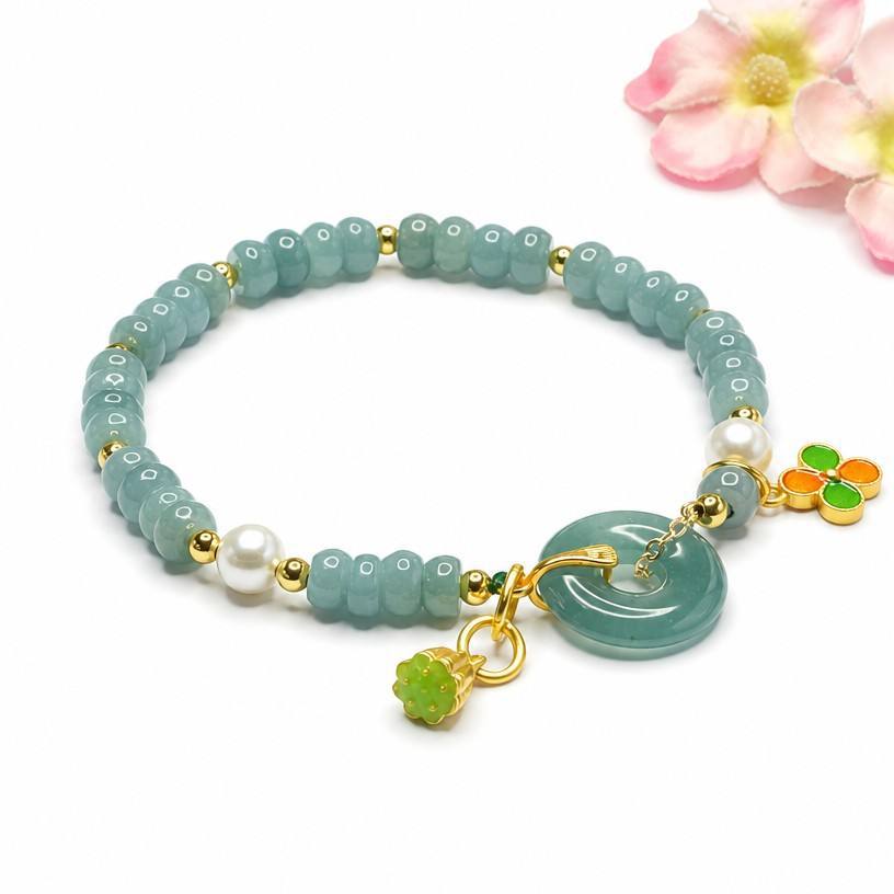 Blue Water Jadeite Abacus Bead Beaded Bracelet