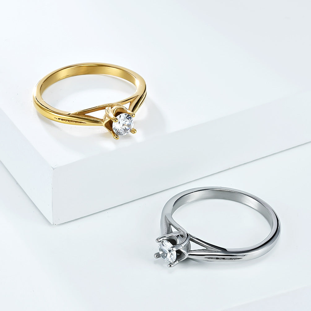 Planderful Zircon Ring For Women Stainless Steel Inlaid Jewelry Timeless Wedding Gift Everyday Genie