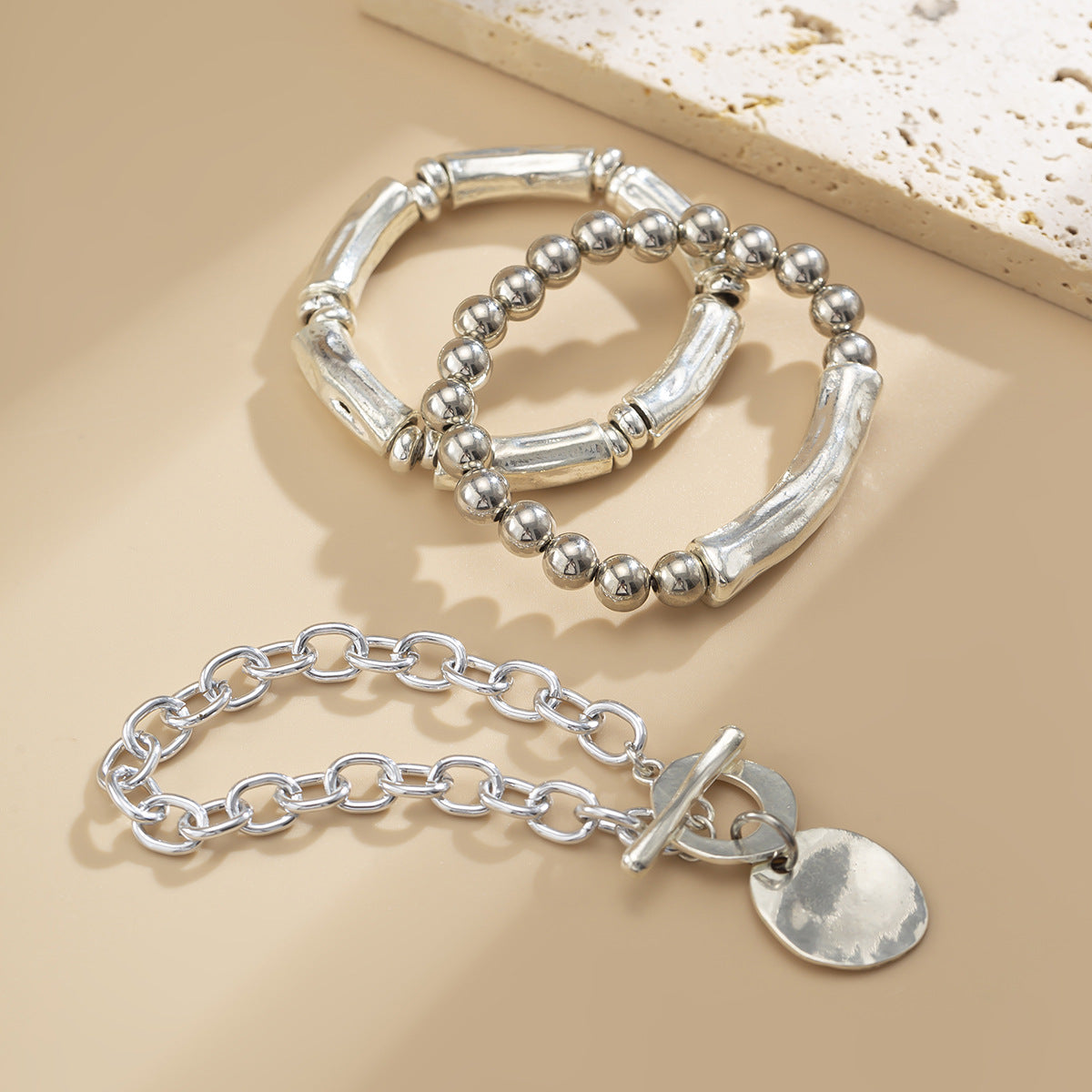 Planderful Lock Shaped Bracelet For Trendy Women Vintage European American Stacked Beads Elastic Jewelry