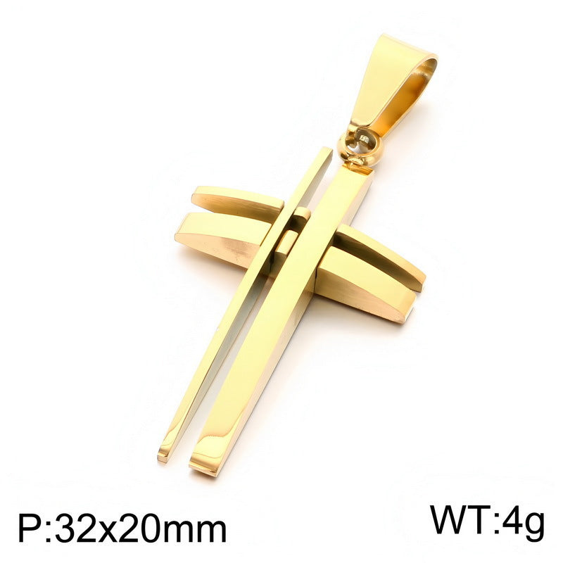 Niche Simple Pendant, Mixed Color Double-Layer Dislocation Hollow Cross Stainless Steel Men's Pendant Necklace