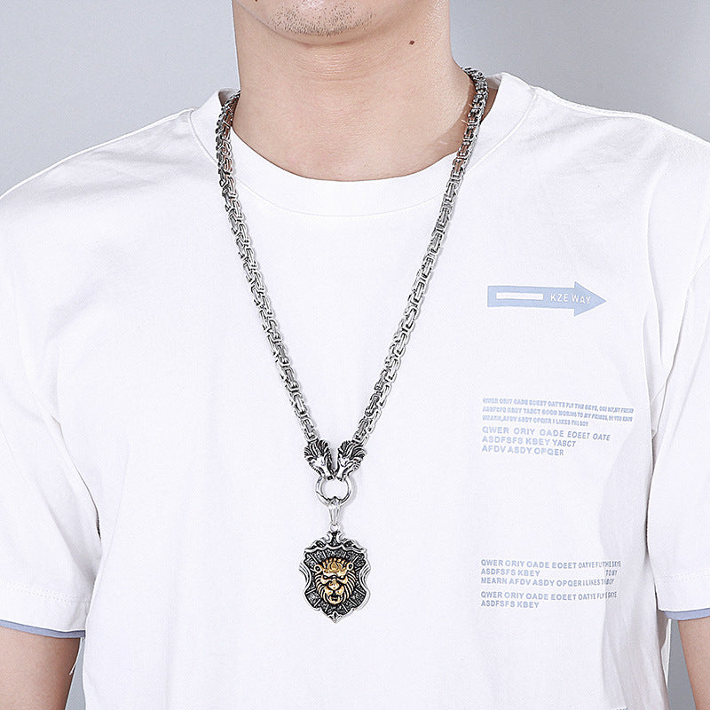Titanium Steel Lion Head Necklace for Men – Bold European and American Street Style