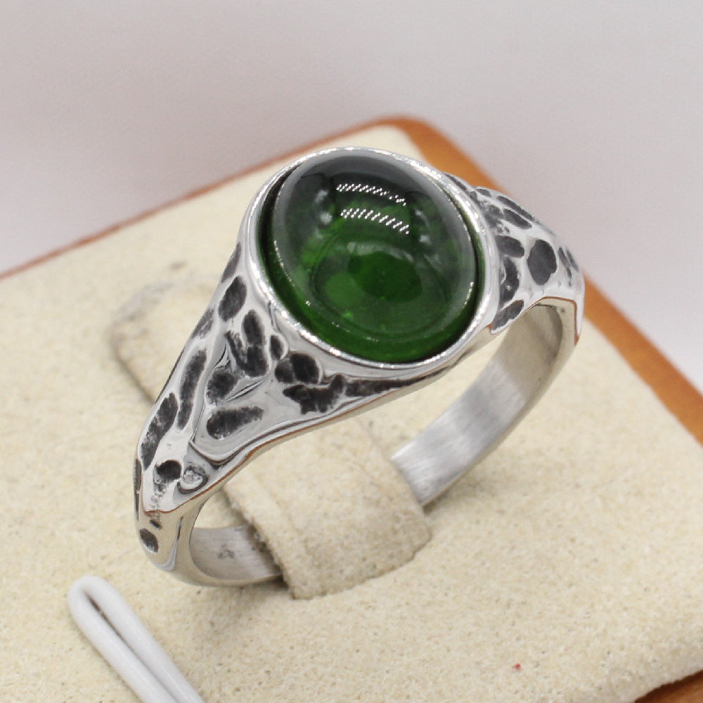 Planderful Titanium Steel Ring For Men Unisex Retro Oval Stone Statement Jewelry