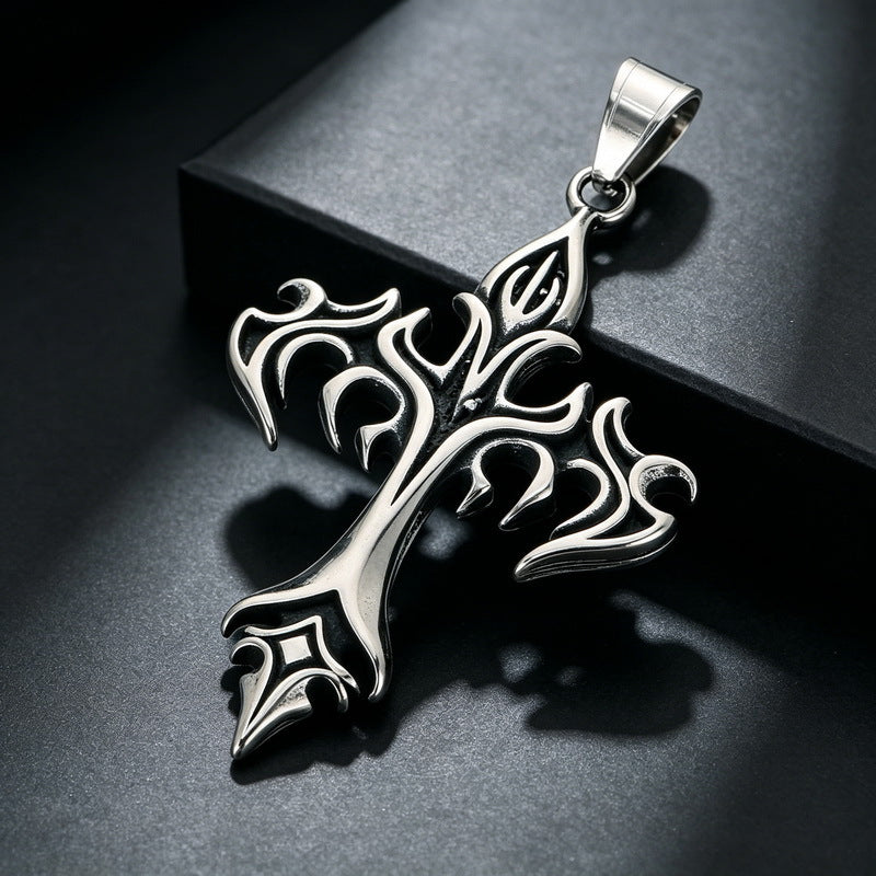 Primitive Tribe Moon Muse Totem Pendant Vintage Gothic Thorns Cross Element Stainless Steel Necklace