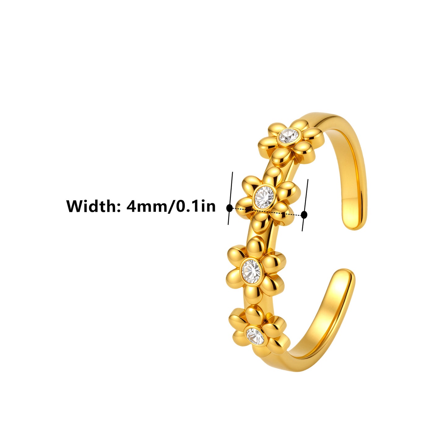 Planderful Zircon Flower Stainless Steel Ring Adjustable Opening For Women And Teens Everyday Wear
