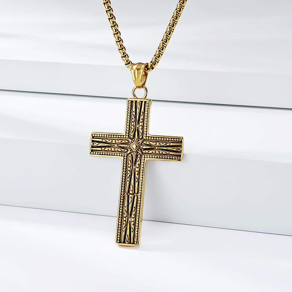 Planderful Gothic Cross Necklace For Men Unisex Durable Stainless Steel Pendant Non Fading Vintage Retro Style Statement