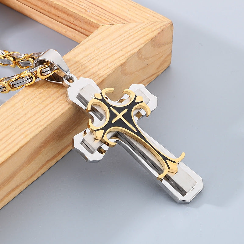 Planderful Men Cross Pendant Necklace Titanium Durable
