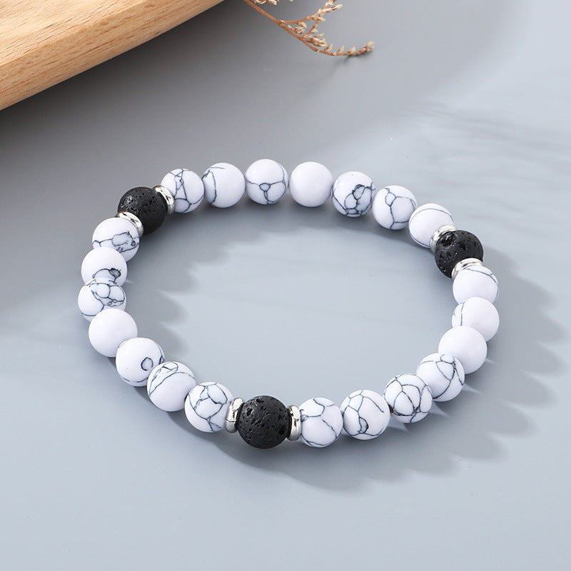 Turquoise Couple Girlfriend Bracelet – Stainless Steel Ring Volcanic Stone Elastic Rope