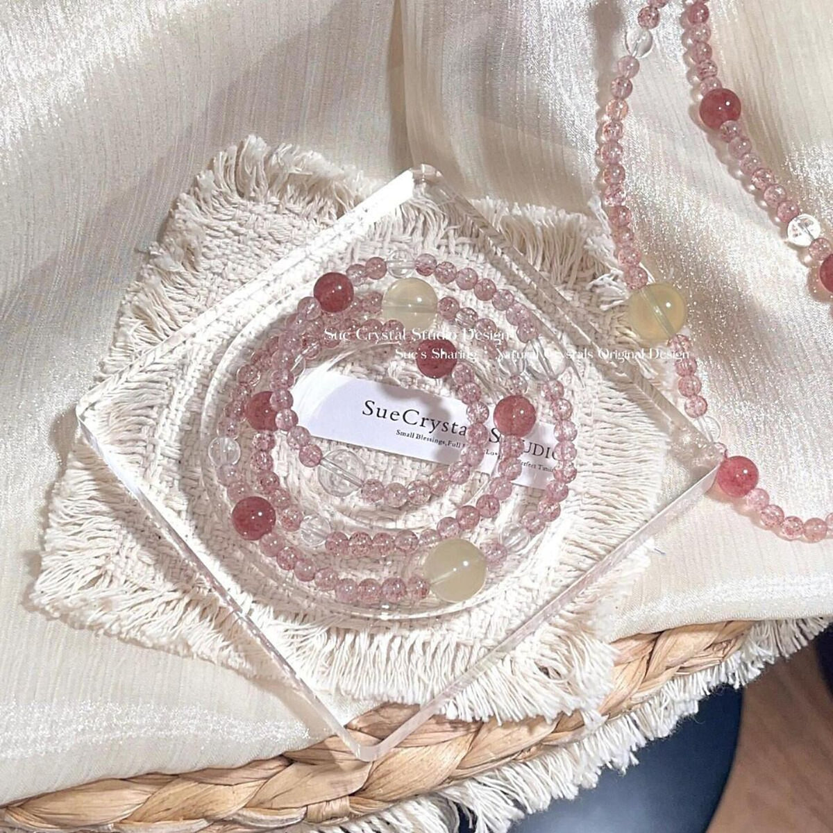 Strawberry Quartz Citrine Crystal Multi-Wrap Bracelet