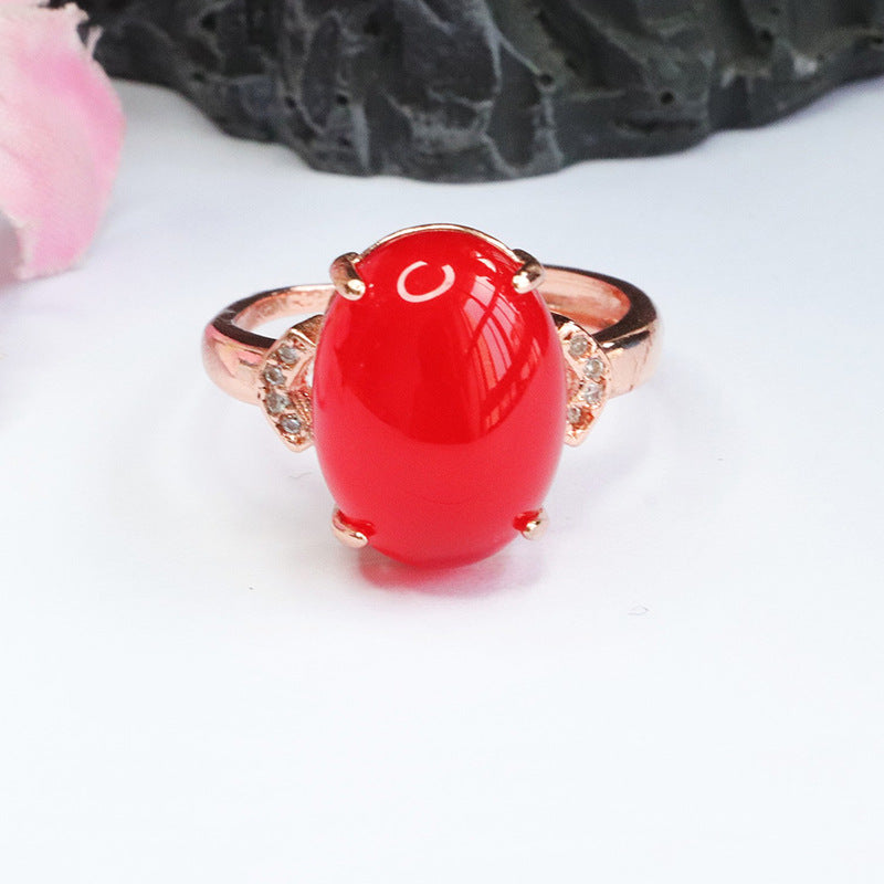 Palace Style Natural Pigeon Blood Red Agate Zircon Ring with Sterling Silver