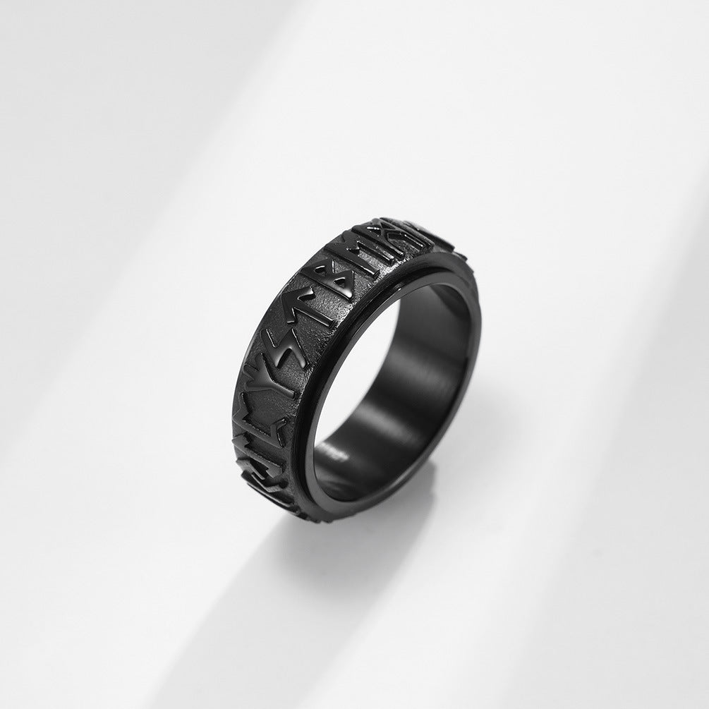 Planderful Titanium Steel Rotating Ring For Men Nordic Viking Luhn Text Decompression Jewelry