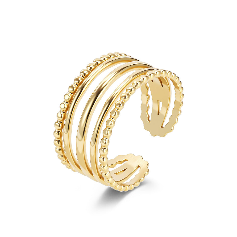 Planderful Titanium Steel 18K Gold Ring For Women Adjustable Glossy Jewelry Elegant Everyday Accessory