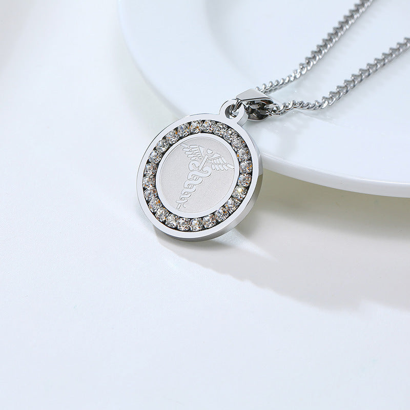 Stainless Steel Zircon Medical Logo Pendant Necklace for Men
