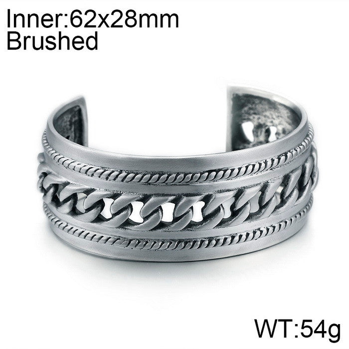 Punk Bracelet – Titanium Steel Men's Chain Open Bracelet – Rough