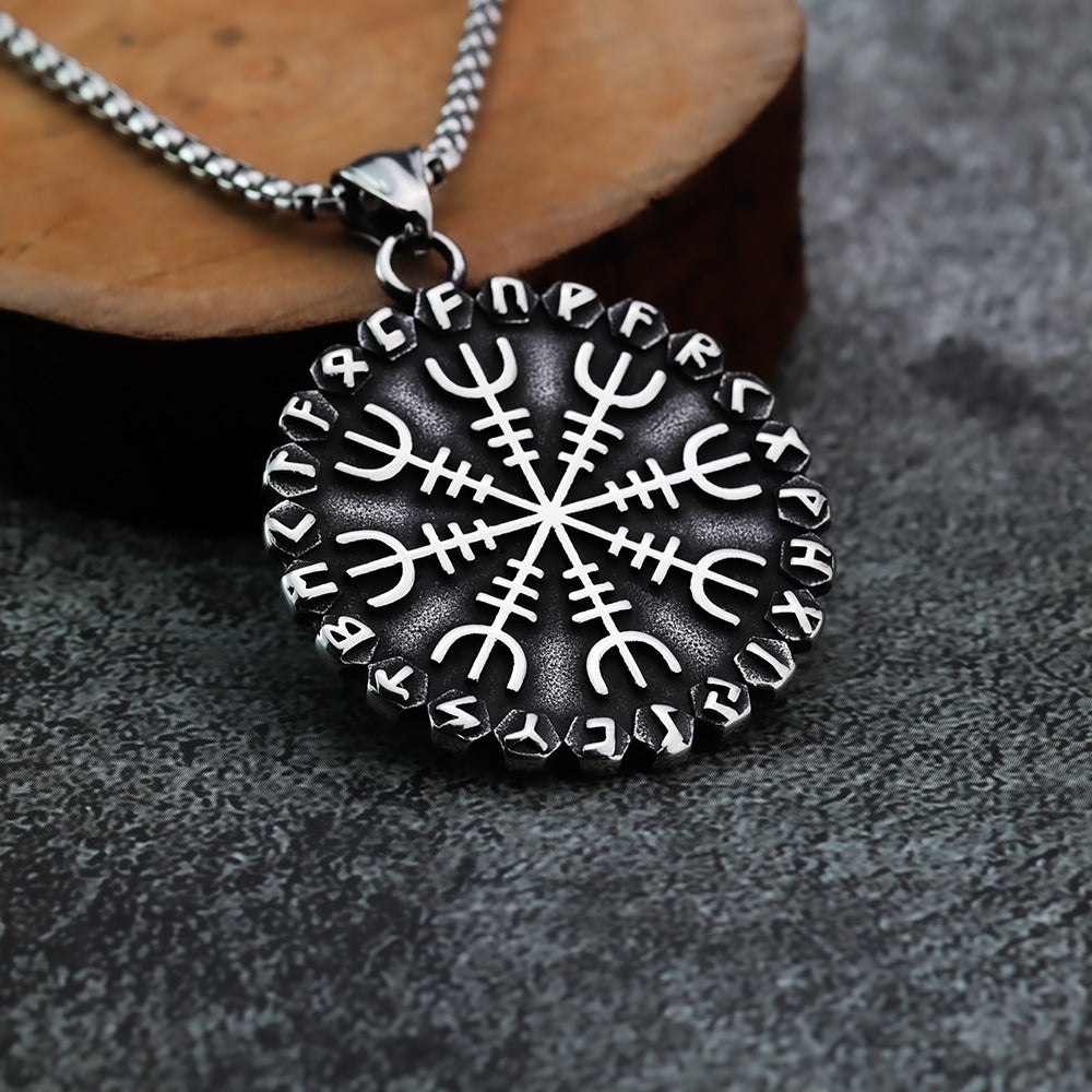 Vintage Viking Compass Stainless Steel Pendant Necklace