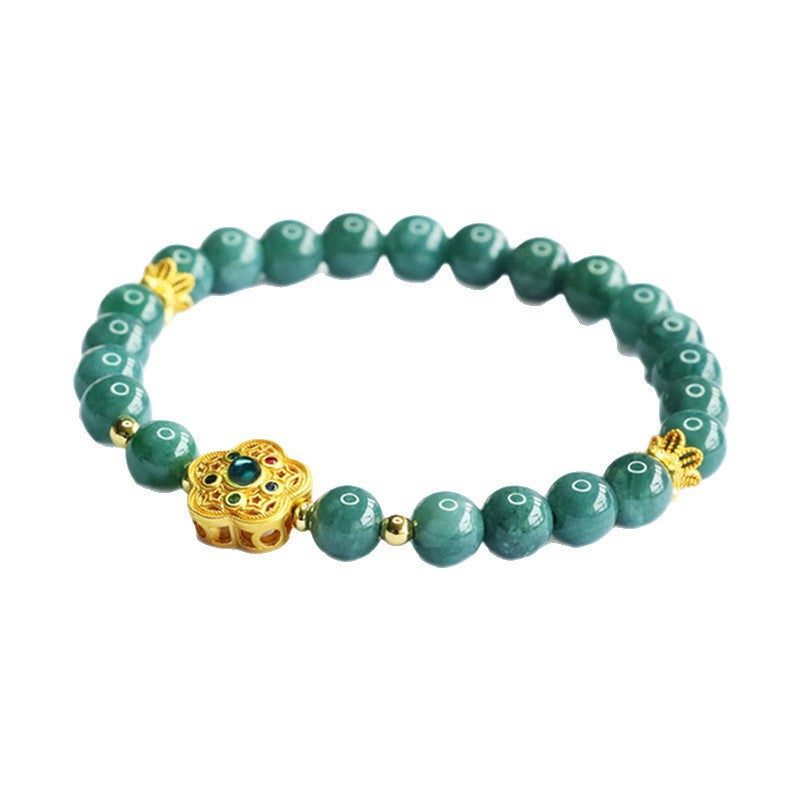 Blue Water Jadeite Five-Petal Flower Beaded Bracelet