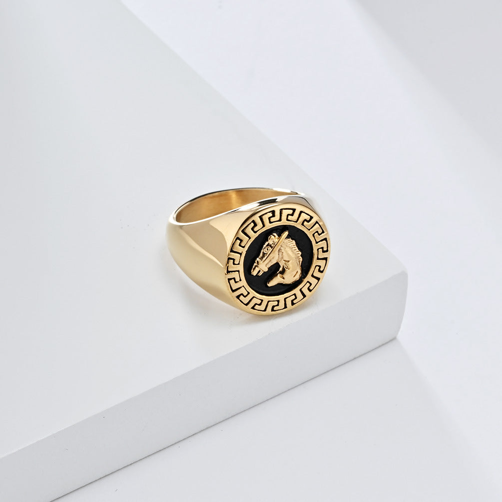 European And American Retro Hip-Hop Horse Head Titanium Steel Ring