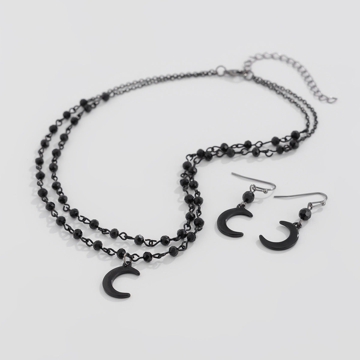 Gothic Crystal Crescent Layered Necklace