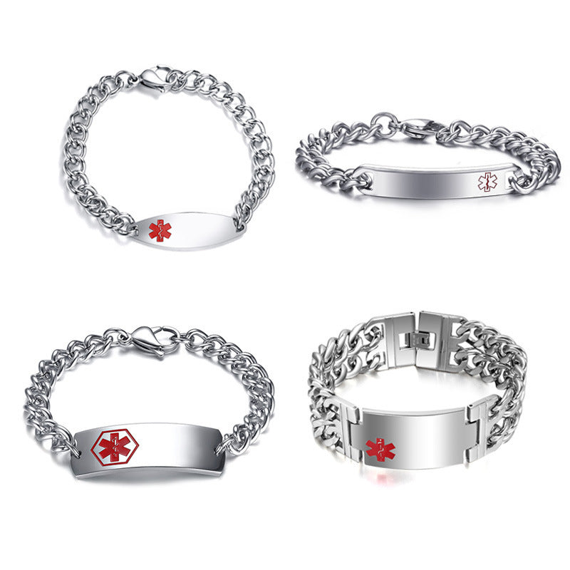 Curved Brand Medical Logo Stainless Steel Bracelet for Men