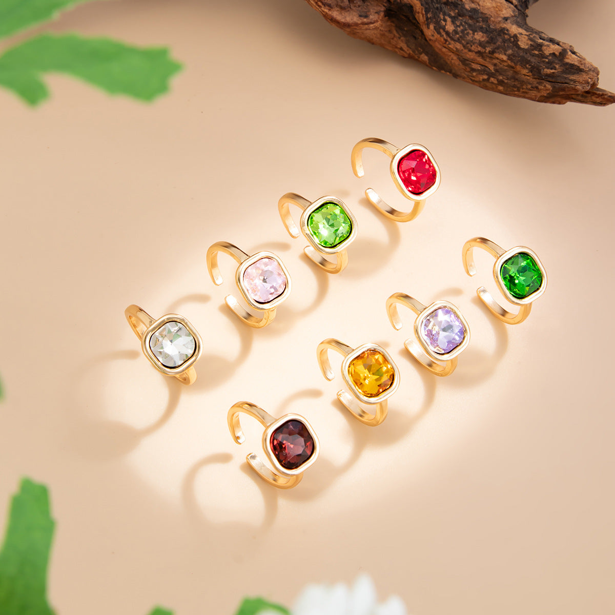 Planderful Stacked Gemstone Ring With Multi Color Square Zircon Opening Design For Trendsetting Women