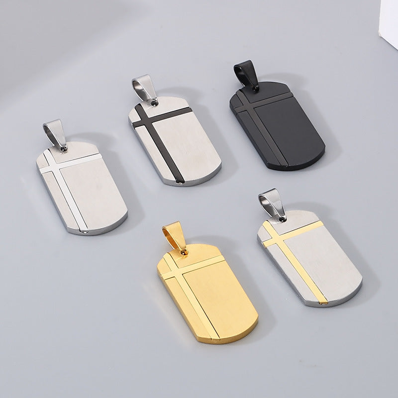 Stainless Steel Cross Square Brand Men's Titanium Steel Necklace Crack Military Brand