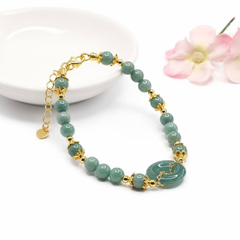 Blue Water Jadeite Donut Bead Beaded Bracelet