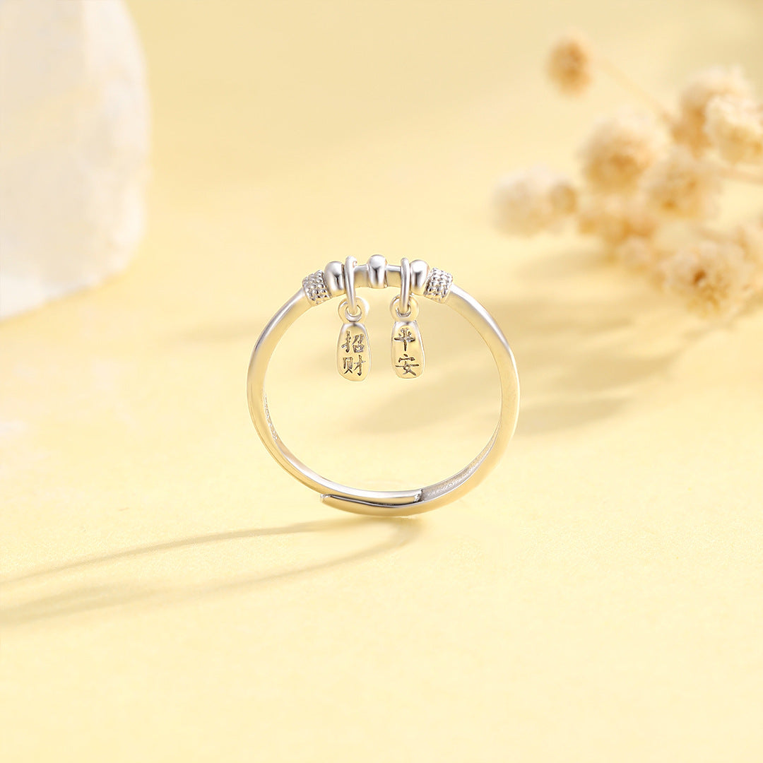 Planderful Safe and Fortune S925 Sterling Silver Ring for Women Adjustable Opening with National Style