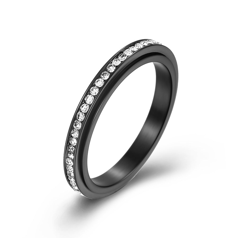 Cross-Border 3mm Full Zircon Rotatable Light Luxury Ring