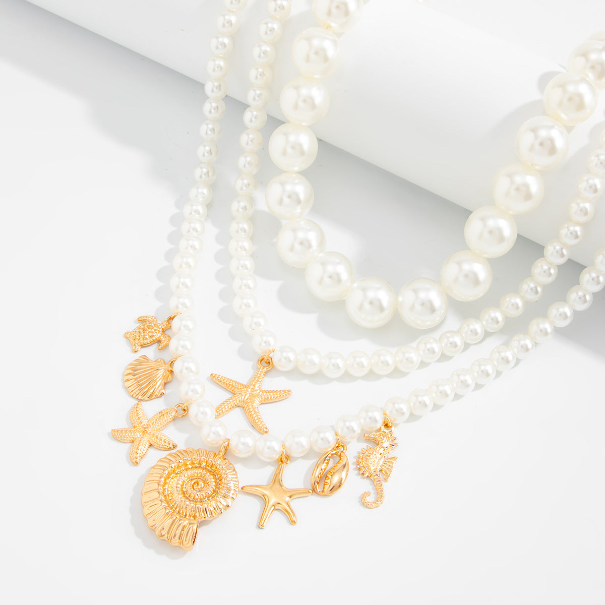 Starfish & Seahorse Pearl Layered Necklace