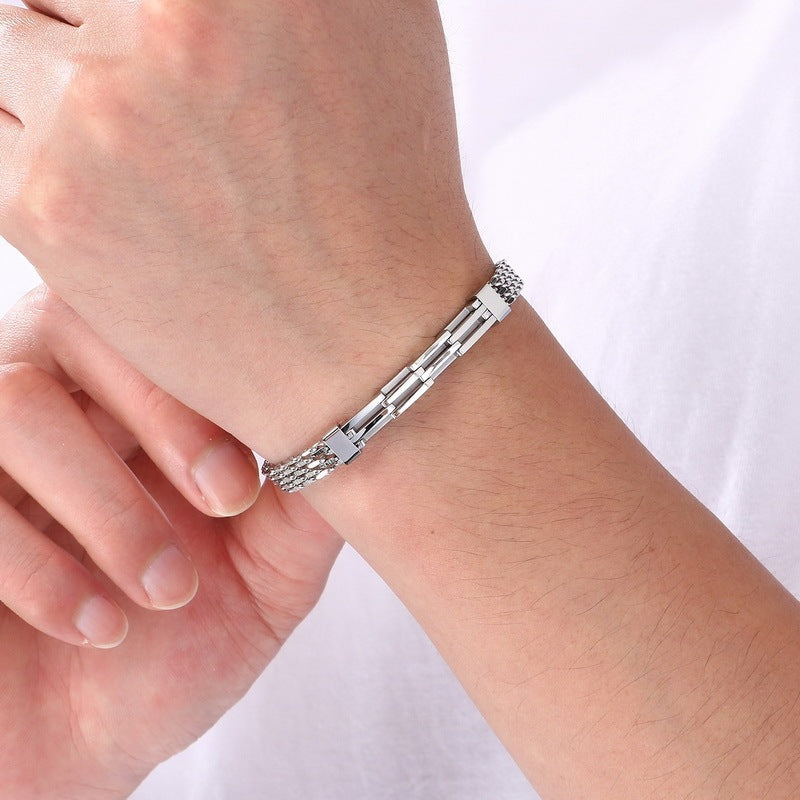 Double-Layer Geometric Ladder Layered Cuban Chain Bracelet Version Back Pattern With