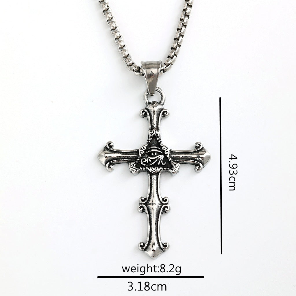 Vintage Eye of Horus Cross Stainless Steel Pendant Necklace