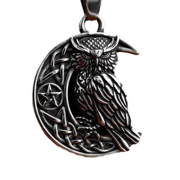 Nordic Celtic Knot Stainless Steel Moon Owl Pendant for Men