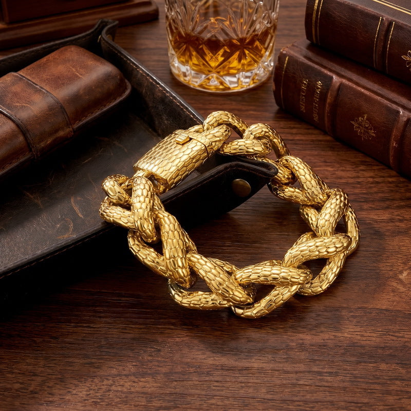 Snake-Shaped Winding Cuban Chain – Punk Snake Scale Chain Stainless Steel Men's Bracelet