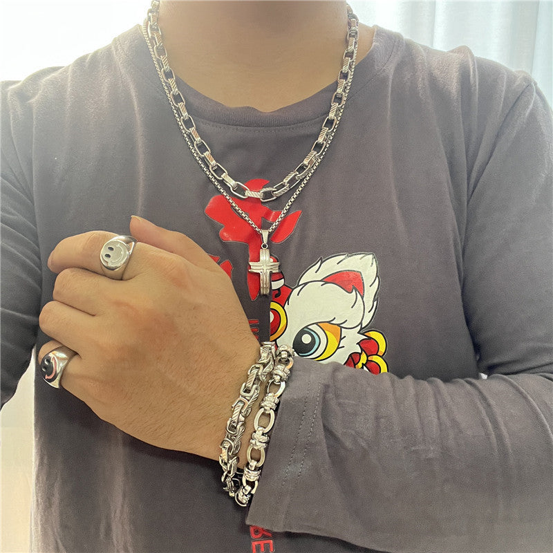 Stylish Titanium Steel Cross Pendant Necklace for Men - Personalized Retro Design