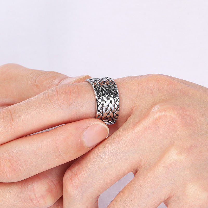 Planderful Men Woven Pattern Ring Titanium Steel Hipster