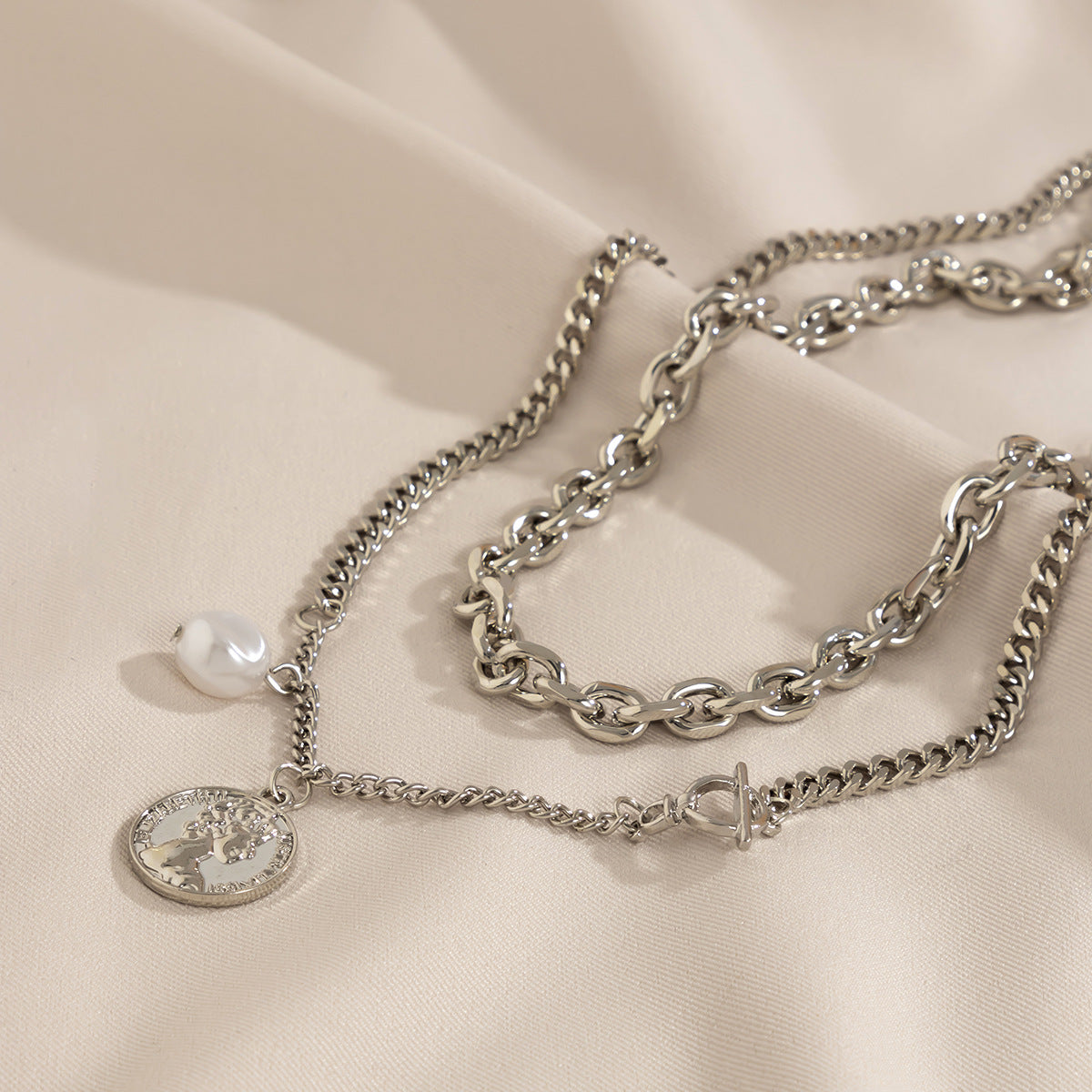 Planderful Vienna Verve Imitation Pearl Necklace With Hollow Cross Double Layer Design For Women Statement Jewelry
