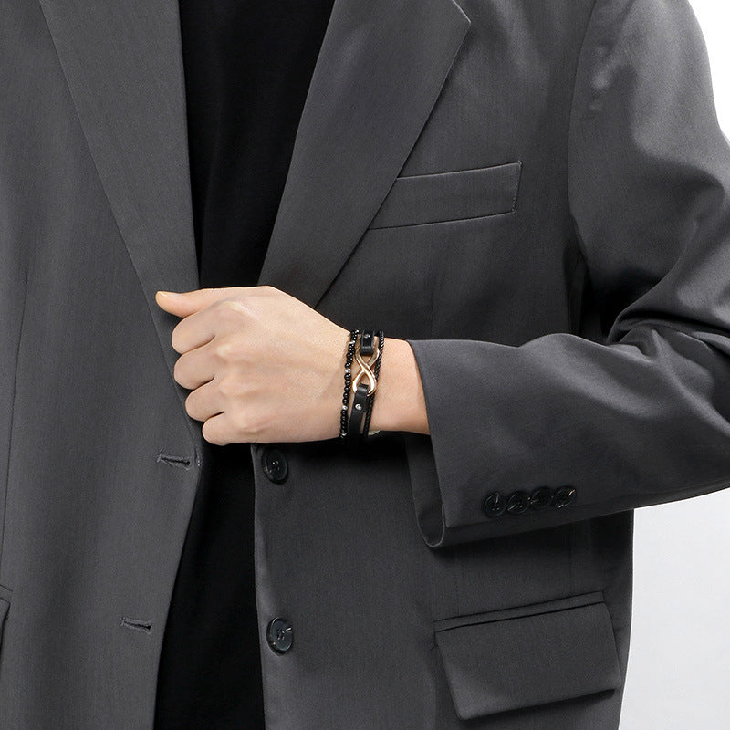 Planderful Beaded Leather Bracelet Stainless For Men Magnet